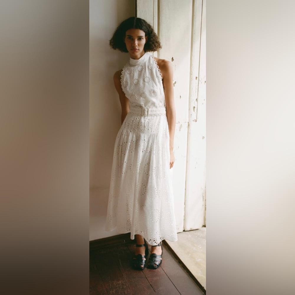 Zara open work embroidery midi dress
